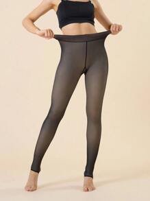 1件装女士冬季保暖内衬紧身裤 - 黑色踩脚紧身裤，高腰，舒适保暖 - 黑色 - 查看 3