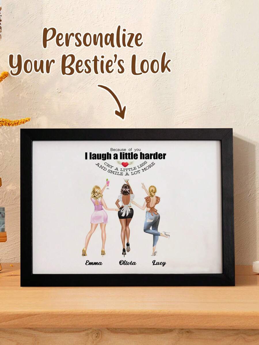 1pc Custom Besties Figure And Name Picture Frame Decoration, Custom Picture Frame Decoration For Sisters, Custom Bestie Names Decoration, Custom Frame Decoration For Sister's Day, Personalized Besties Figure And Name Frame Decoration, Custom Gift For Besties, Sisters, Back To School Gift, From Besties Special Gift, Funny Gift For Besties, Sister To Sister Photo Gift, Warm Gift, Gift For Sister/Her, Best Sister Gift, Ideal For Birthday, Anniversary, Graduation, Wedding Gifts - 3 Girlfriends - View 1