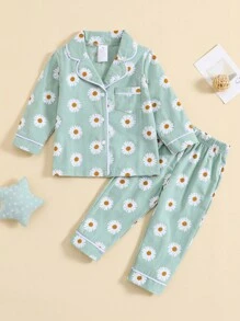 Pijama con botones para niñas pequeñas de 18 meses a 6 años - Verde - Ver 1