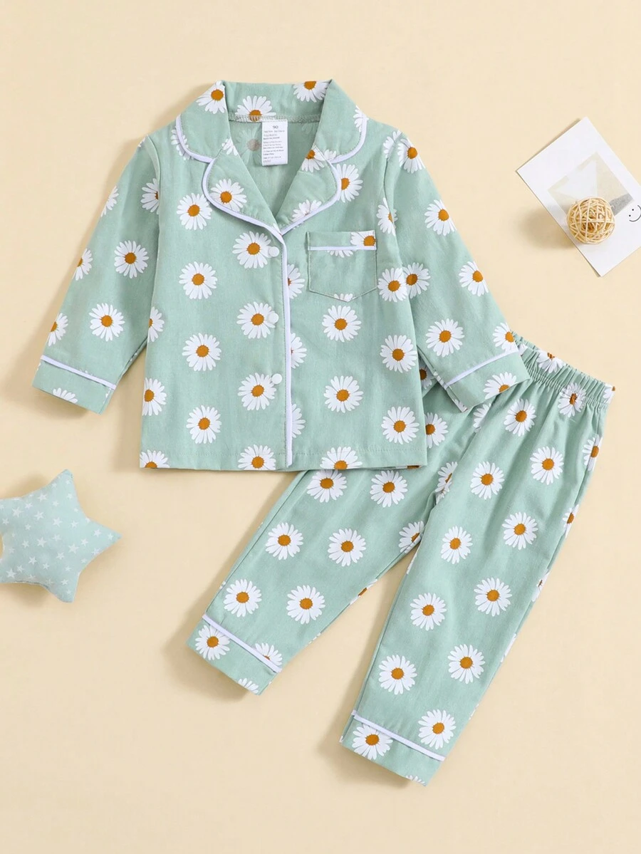 Pijama con botones para niñas pequeñas de 18 meses a 6 años - Verde - Ver 1