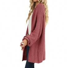 Womens Cardigan Solid Color Long Sleeve Open Front Chunky Knit Sweater Outwear - Đỏ - Xem 4