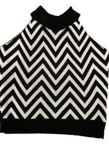 Cropped Tricot Modal Stripes Summer - 黑色 - 查看 3