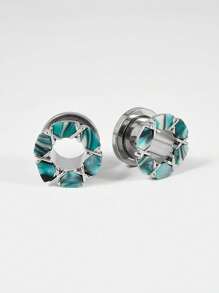 一对不锈钢分段彩色耳塞扩张器 Ocenic Serenity 隧道穿孔螺丝耳塞耳环塞拉伸器穿孔珠宝