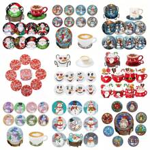 8 件钻石艺术杯垫套装带支架 - DIY 钻石艺术杯垫、防滑饮料杯垫、圣诞节假期钻石套装、圣诞礼物、节日装饰