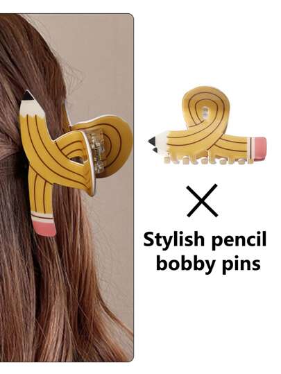 1 قطعة مشبك شعر فريد بشكل قلم رصاص أصفر، هدية عيد ميلاد للنساء، مناسب للاستخدام اليومي والحفلات، ملحقات شعر للنساء للاستخدام في الشتاء والصيف