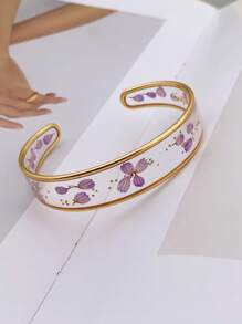 1 件透明树脂干花手镯，适合女性日常佩戴 - 樹脂乾花開口手鐲 - 查看 15