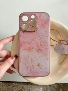 Glitter Pink Marble Texture Phone Case Compatible With IPhone 15 14 13 12 Pro Max Plus 11 Luxury Epoxy Gold Foil Cover Lens Protection Electroplated Cover Compatible With Apple Phone - Gradient Pink - View 5