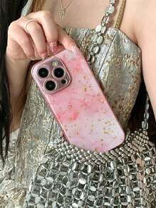 Glitter Pink Marble Texture Phone Case Compatible With IPhone 15 14 13 12 Pro Max Plus 11 Luxury Epoxy Gold Foil Cover Lens Protection Electroplated Cover Compatible With Apple Phone - Gradient Pink - View 2