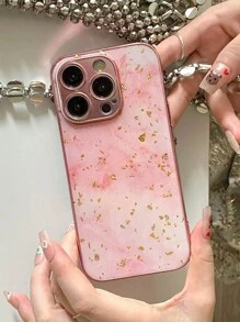 Glitter Pink Marble Texture Phone Case Compatible With IPhone 15 14 13 12 Pro Max Plus 11 Luxury Epoxy Gold Foil Cover Lens Protection Electroplated Cover Compatible With Apple Phone - Gradient Pink - View 1