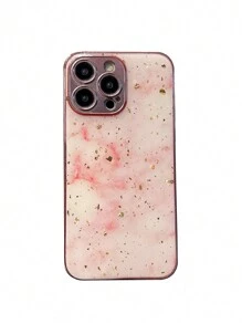 Glitter Pink Marble Texture Phone Case Compatible With IPhone 15 14 13 12 Pro Max Plus 11 Luxury Epoxy Gold Foil Cover Lens Protection Electroplated Cover Compatible With Apple Phone - Gradient Pink - View 6
