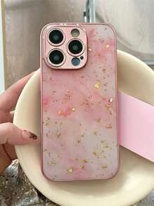 Glitter Pink Marble Texture Phone Case Compatible With IPhone 15 14 13 12 Pro Max Plus 11 Luxury Epoxy Gold Foil Cover Lens Protection Electroplated Cover Compatible With Apple Phone - Gradient Pink - View 4