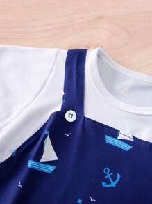 1 件航海帆船假肩带婴儿连体衣，夏季婴儿服装