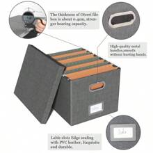 File Organizer Box,Filing Box With Lid,File Box For Letter/Legal File Folder Storage, Portable Hanging File Box For Office/Decor/Home,1 Pack,Black-Box Only - Dark-gray - View 4