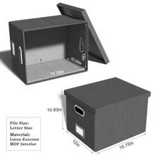 File Organizer Box,Filing Box With Lid,File Box For Letter/Legal File Folder Storage, Portable Hanging File Box For Office/Decor/Home,1 Pack,Black-Box Only - Dark-gray - View 3