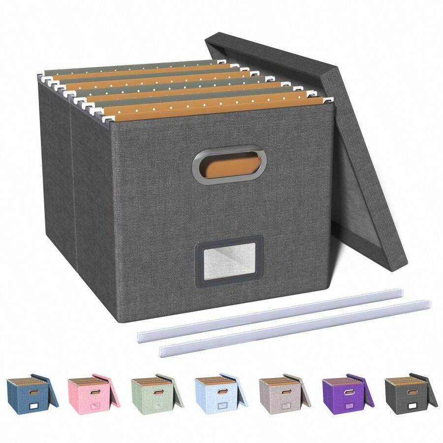 File Organizer Box,Filing Box With Lid,File Box For Letter/Legal File Folder Storage, Portable Hanging File Box For Office/Decor/Home,1 Pack,Black-Box Only - Dark-gray - View 1