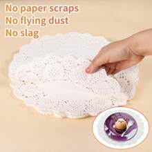 100个圆形纸蕾丝餐垫，装饰性一次性餐垫，适用于甜点、油炸食品盘、婚礼餐具装饰、蛋糕包装、空气炸锅衬垫、空气炸锅纸垫。 - 白色 - 查看 11