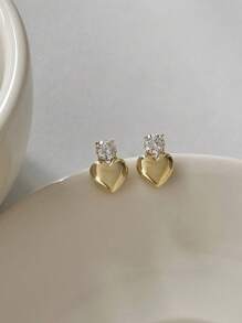 1 对简约方晶锆石心形耳钉，设计独特 - 愛心 - 查看 2