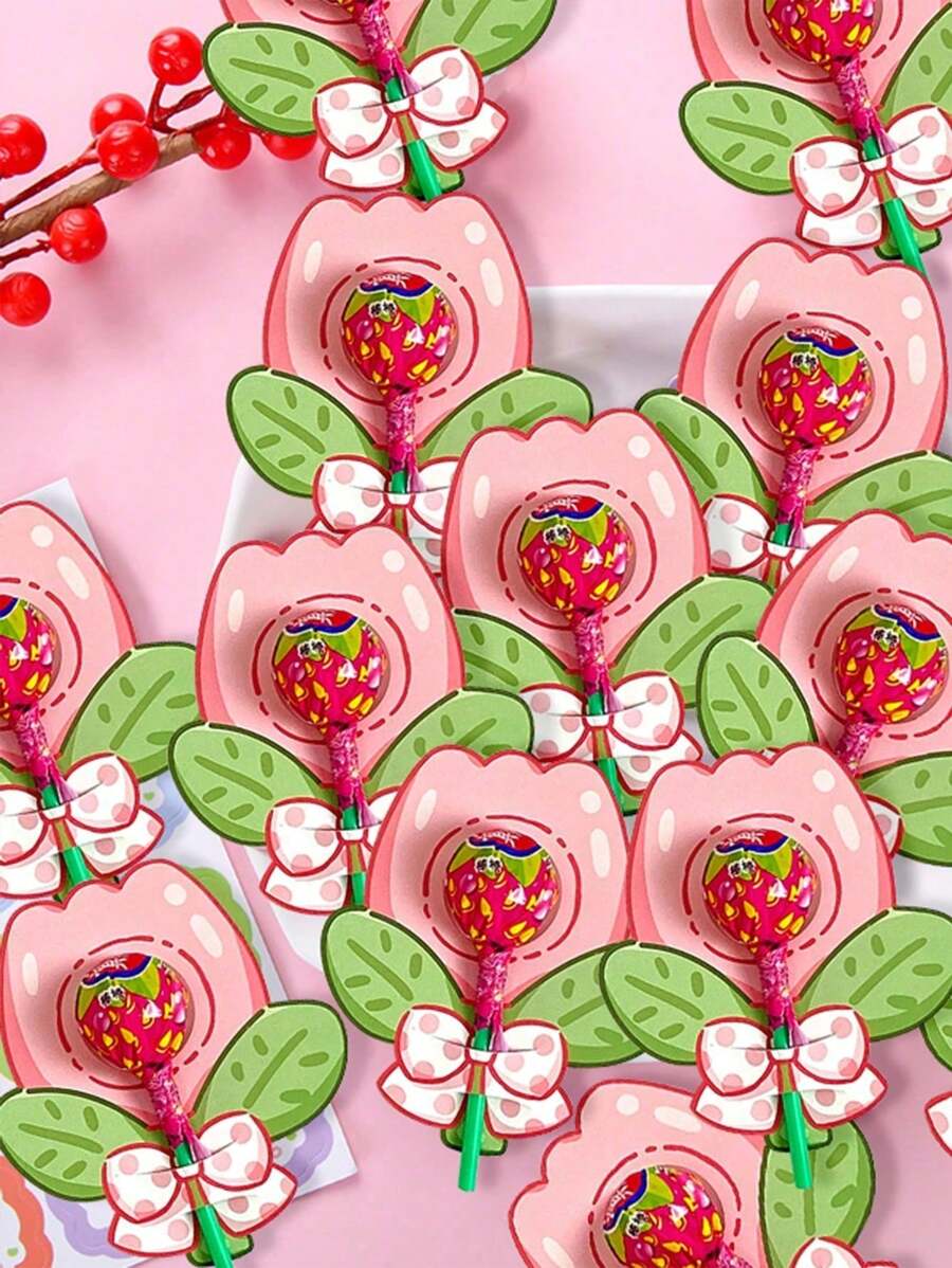 50 piezas Tarjetas de papel decorativas con diseño floral de paletas dulces para el Día de San Valentín y vuelta al colegio