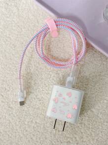 Personalized Customized 5 Pieces Set Of 1.5m Laser Winding Device, Cable Protection Cover, And Tpu Charging Head Protection Cover, Compatible With Apple 12/13/14 Series, 20w Fast Charging Data Cable - Multicolor - View 3