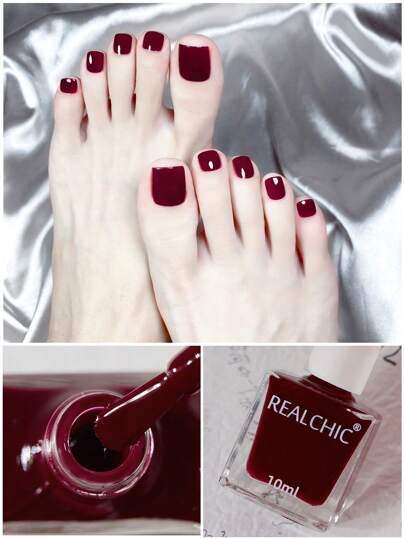 REALCHIC 10毫升/瓶 深红色水性指甲油，快干、持久、可剥离、无味，适合美甲沙龙的学生和美甲师使用，节日礼物，春夏美甲护理