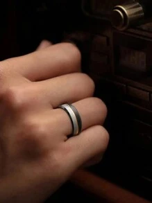 1 Pc 8MM Fashion Black Brushed Stainless Steel Rings For Men Anniversary Party Gift Classical Gold Color Line Groove Beveled Edge Men Rings Jewelry Accessories