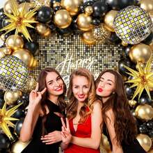 Black And Gold Balloon Garland Arch Kit With Gold Starburst Balloons Disco Ball Foil Balloons, Gold Confetti Latex Balloons For Graduation Anniversary Birthday Party Decorations - 黑金 - 查看 3
