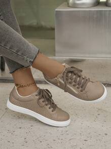 Women's Outdoor Casual Canvas Sneakers, Comfortable & Versatile Lace-Up Side Zipper Skate Shoes