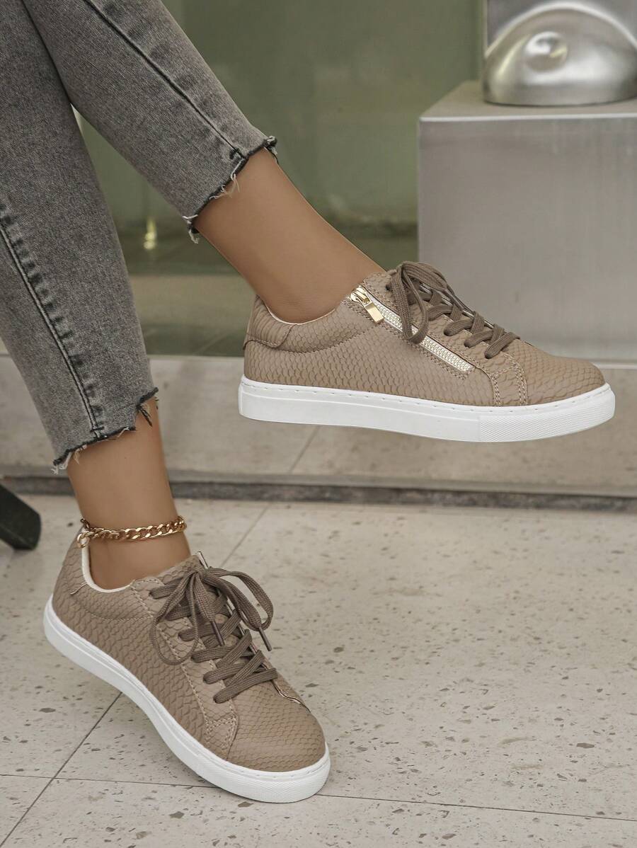 Women's Outdoor Casual Canvas Sneakers, Comfortable & Versatile Lace-Up Side Zipper Skate Shoes