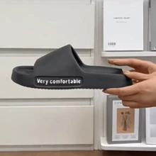 Dép đi trong nhà chống trượt đế dày cho nữ, dép đi biển màu trơn, dép đi trong nhà cho nam, dép đi trong nhà cho cặp đôi mùa hè - màu đen - Xem 4