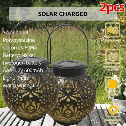 2Pack Solar Lantern Lights Hanging Outdoor Solar Light For Patio Table Garden