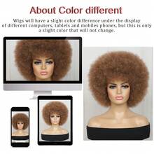 12inch Soft Afro Hair 70s Wig For Women Afro Kinky Curly Hair Wigs With Bangs Looking Natural Short Afro Curly Wig For Men Bouncy Brown Afro Puff Wig Synthetic Hair Big Afro Wig For Daily Party Cosplay Holiday Christmas Decorations For Woven Hair Wigs - Multicolor - View 9