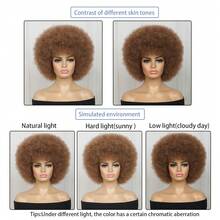12inch Soft Afro Hair 70s Wig For Women Afro Kinky Curly Hair Wigs With Bangs Looking Natural Short Afro Curly Wig For Men Bouncy Brown Afro Puff Wig Synthetic Hair Big Afro Wig For Daily Party Cosplay Holiday Christmas Decorations For Woven Hair Wigs - Multicolor - View 8