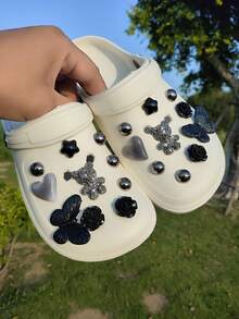 20pcs Detachable Black Bear, Butterfly & Flower Shoe Decoration Charms For Hollow Out Clogs/Beach Sandals