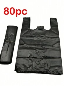 80/160 件黑色塑料背心袋，可重复使用的购物袋，垃圾袋，超市用加厚一次性塑料袋， - 黑色 - 查看 1