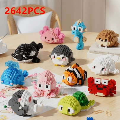 12 Types Of Ocean Animal Building Blocks, 2642pcs Micro Particle For Assembling Animal Models