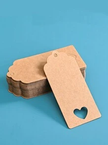 100 piezas/paquete Etiquetas de regalo de papel kraft vintage con corazón hueco colgante, etiquetas decorativas para embalaje de repostería - corazón hueco - Ver 1
