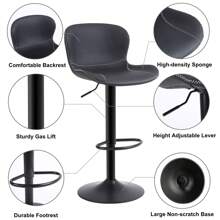 Bar Stools Set Of 2, Swivel Counter Height Barstools With Back, Adjustable Bar Chairs, Tall Armless PU Leather Kitchen Island Stool