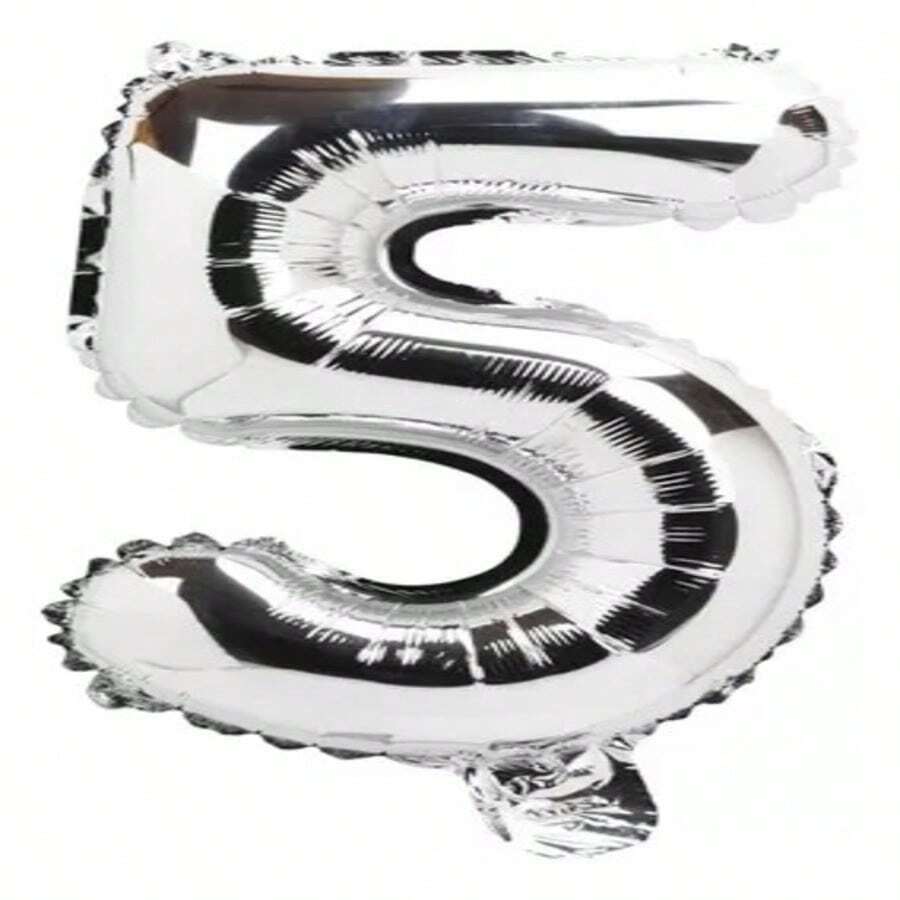 Silver Balloon Number FIVE Large Party Decoration 32 Inches - 銀色 - 查看 1