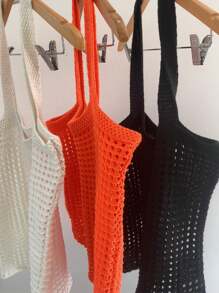 Bolsa De Praia Tricot Crochê Feminina Sacola Verão - Preto - Visão 2