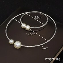 1 Bộ trang sức vòng tay và vòng cổ ngọc trai & đá quý thời trang, quà tặng cho phụ nữ, vòng đeo tay có thể điều chỉnh dùng hàng ngày - Bạc - Xem 2