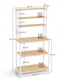 VASAGLE Kitchen Storage Rack, Coffee Bar, Baker's Rack, Total 6 Shelves And 6 Hooks, For Microwave, Steel Frame, Industrial, 40 X 80 X 167 Cm