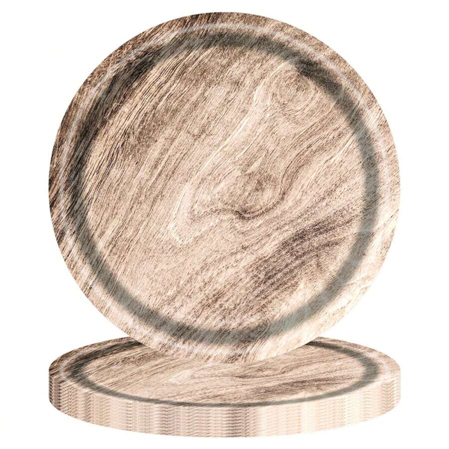 10 chiếc đĩa tiệc vân gỗ tự nhiên cổ điển, khay tròn, dễ vệ sinh, khay đựng thức ăn, đồ dùng trên bàn, đĩa ăn, đồ trang trí nhà cửa, quà tặng Giáng sinh - Nhiều màu - Xem 1