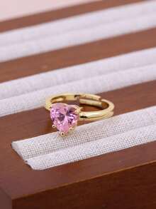 1枚DIY新款心形经典简约戒指，铜质微镶锆石镀18K金女士情侣女孩心形日常戒指