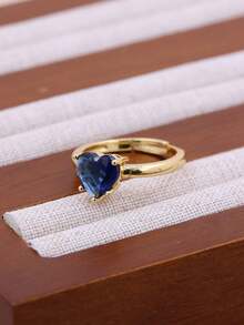 1枚DIY新款心形经典简约戒指，铜质微镶锆石镀18K金女士情侣女孩心形日常戒指