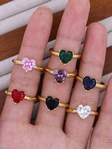 1枚DIY新款心形经典简约戒指，铜质微镶锆石镀18K金女士情侣女孩心形日常戒指