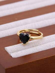 1枚DIY新款心形经典简约戒指，铜质微镶锆石镀18K金女士情侣女孩心形日常戒指