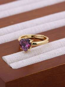 1枚DIY新款心形经典简约戒指，铜质微镶锆石镀18K金女士情侣女孩心形日常戒指