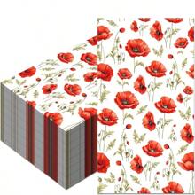 20pcs Poppy Flower Printed Paper Napkins, Disposable Poppy Flower Decorative Handkerchief Napkins For Spring Party - Multicolor - View 1