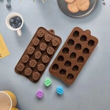 1 件硅胶 15 腔南瓜鬼形巧克力模具、DIY 糖果布丁模具、不粘易脱冰块托盘，适用于万圣节派对用品万圣节派对 - 巧克力色 - 查看 7