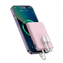 Mini Portable Mobile Phone Power Bank Charger 5000mAh, Input Type-C, USB C Block,4-USB Output Built-In Type-C Cable, Micro Cable, Suitable For IOS Cable Charging, USB-A Output Interface, For IOS   And Other Series Compatible With Most Electronic Products On The Market - Pink - View 2